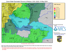Color-coded map of basin snowpack